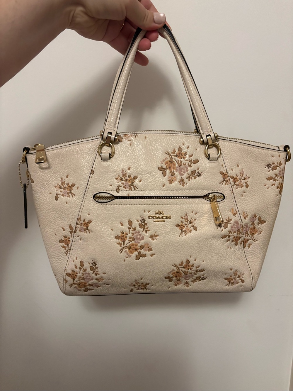 Coach Cream Floral Leather Bag with Gold Hardware